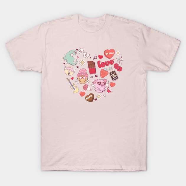 Emoji Heart XOXO Love Be Mine Happy Valentines Day T-Shirt by Pop Cult Store